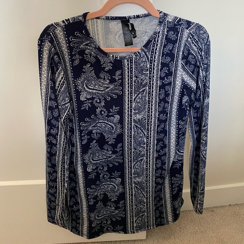 Agnes and Dora blue paisley print shirt, size small